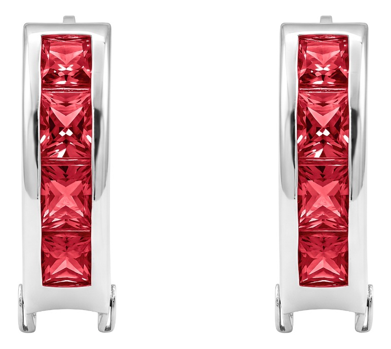 Aretes Huggies Plata 925 - Zirconia Corte Princesa - 1.4 Cm.