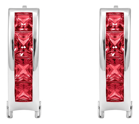 Aretes Huggies Plata 925 - Zirconia Corte Princesa - 1.4 Cm.