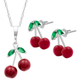 Joyaris Conjunto Dije Cadena Aretes Cereza Plata 925 Mujer Plateado