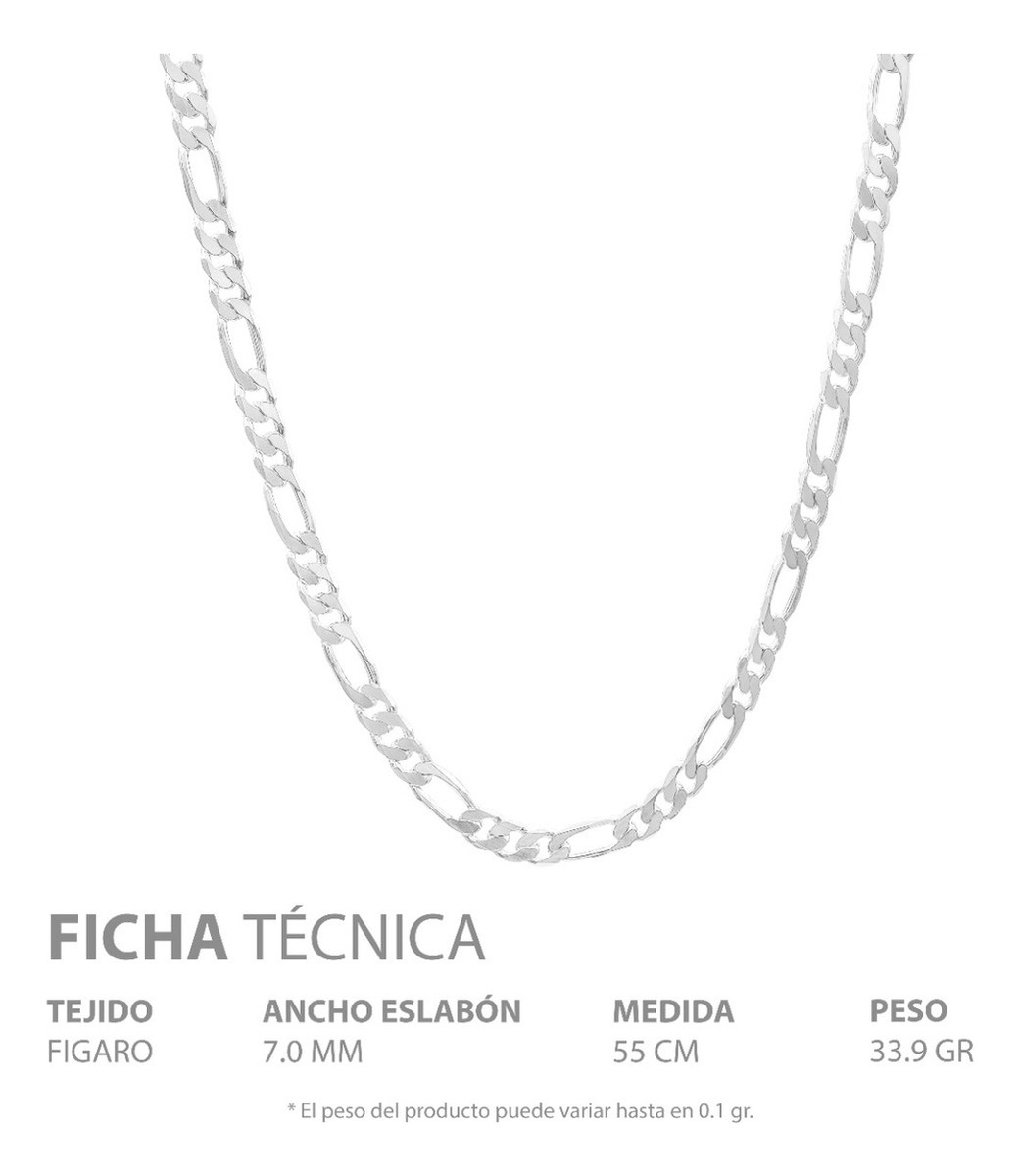 Joyaris Cadena Figaro 3x1 Plata 925 Hombre 55cm 7mm Plateado