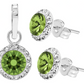 Juego Dije Aretes Plata 925 Con Cristales Zirconias 1.5 Cm Verde