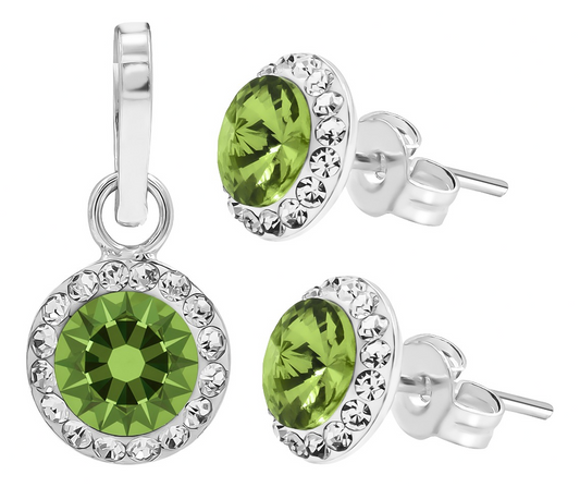 Juego Dije Aretes Plata 925 Con Cristales Zirconias 1.5 Cm Verde