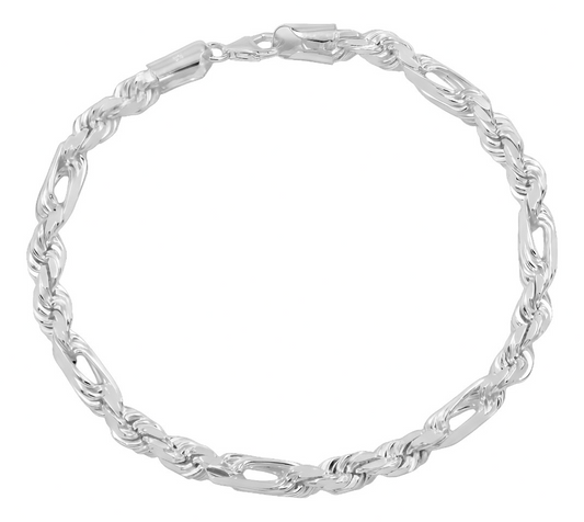 Pulsera Esclava Torzal Fígaro Plata Solida 925 Hombre 6 Mm 21 Cm Plateado