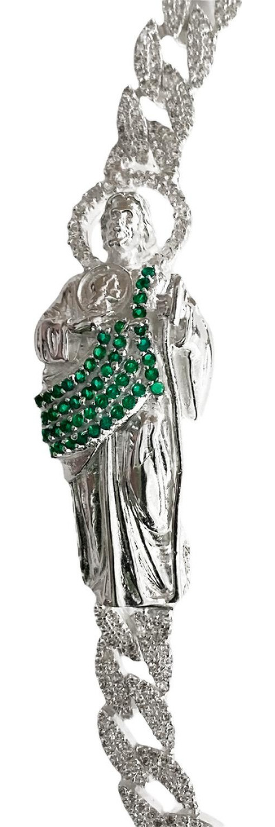 Pulsera Cubana San Judas Zirconias Hip Hop Plata Ley 925