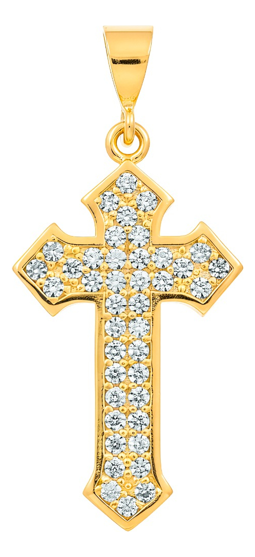 Dije Cruz De Oro Laminado 14k Con Piedra Central  4.4 Cm Amarillo