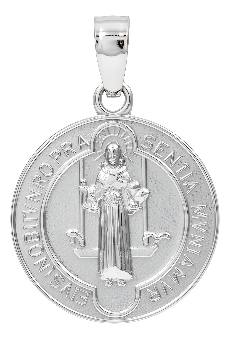 Dije Medalla Doble Vista San Benito Liso Plata 925 2.2 Cm - Plateado