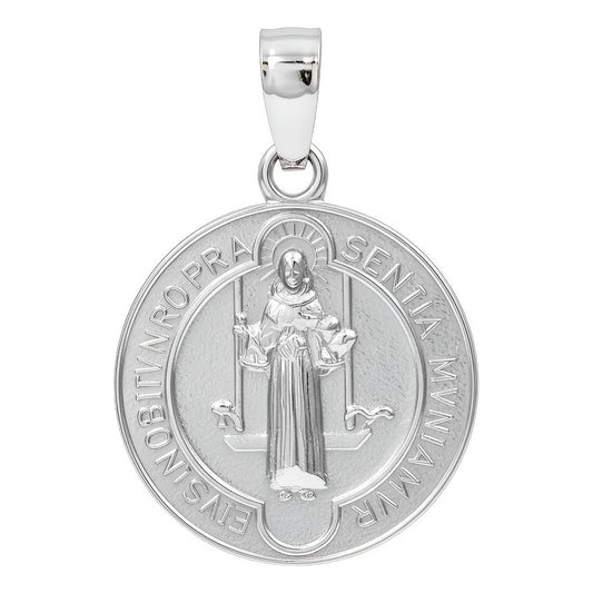 Dije Medalla Doble Vista San Benito Liso Plata 925 2.2 Cm Plateado