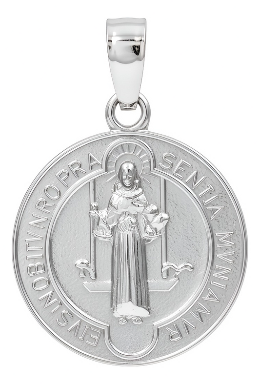 Dije Medalla Doble Vista San Benito Liso Plata 925 2.2 Cm - Plateado