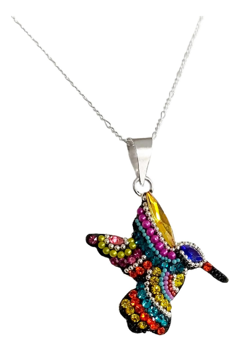 Collar Aretes Colibrí Artesanal Chico Piedras Plata Ley 925