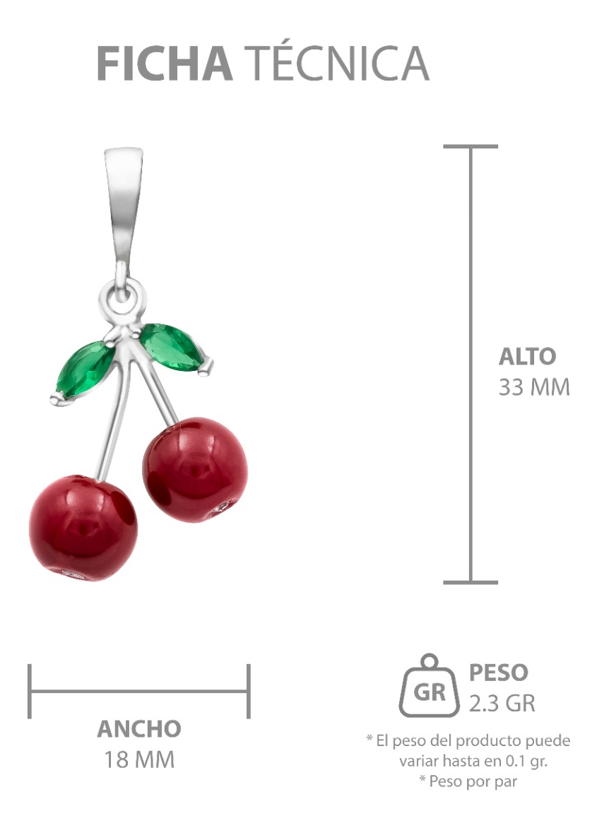 Joyaris Conjunto Dije Cadena Aretes Cereza Plata 925 Mujer Plateado