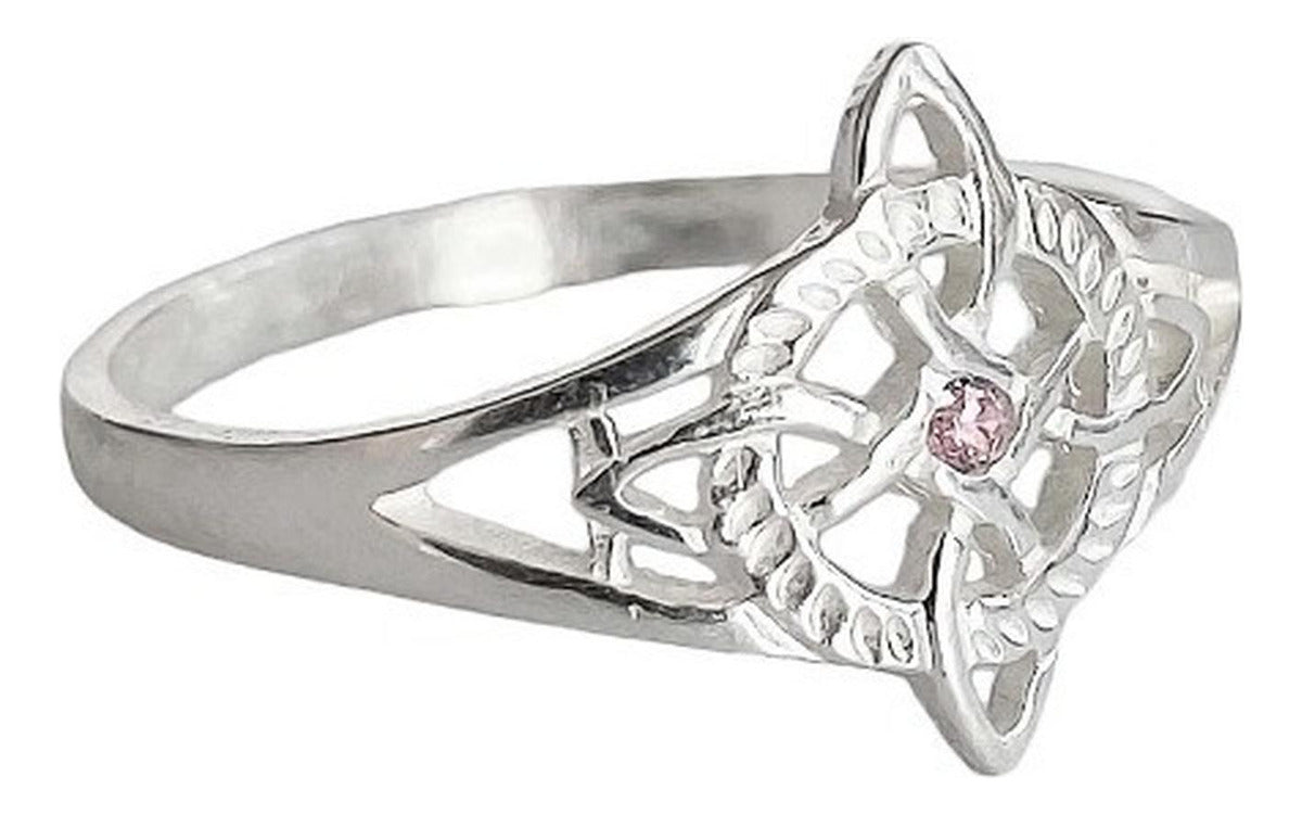 Anillo Nudo De Bruja Con Zirconia De Color Plata Solida 925