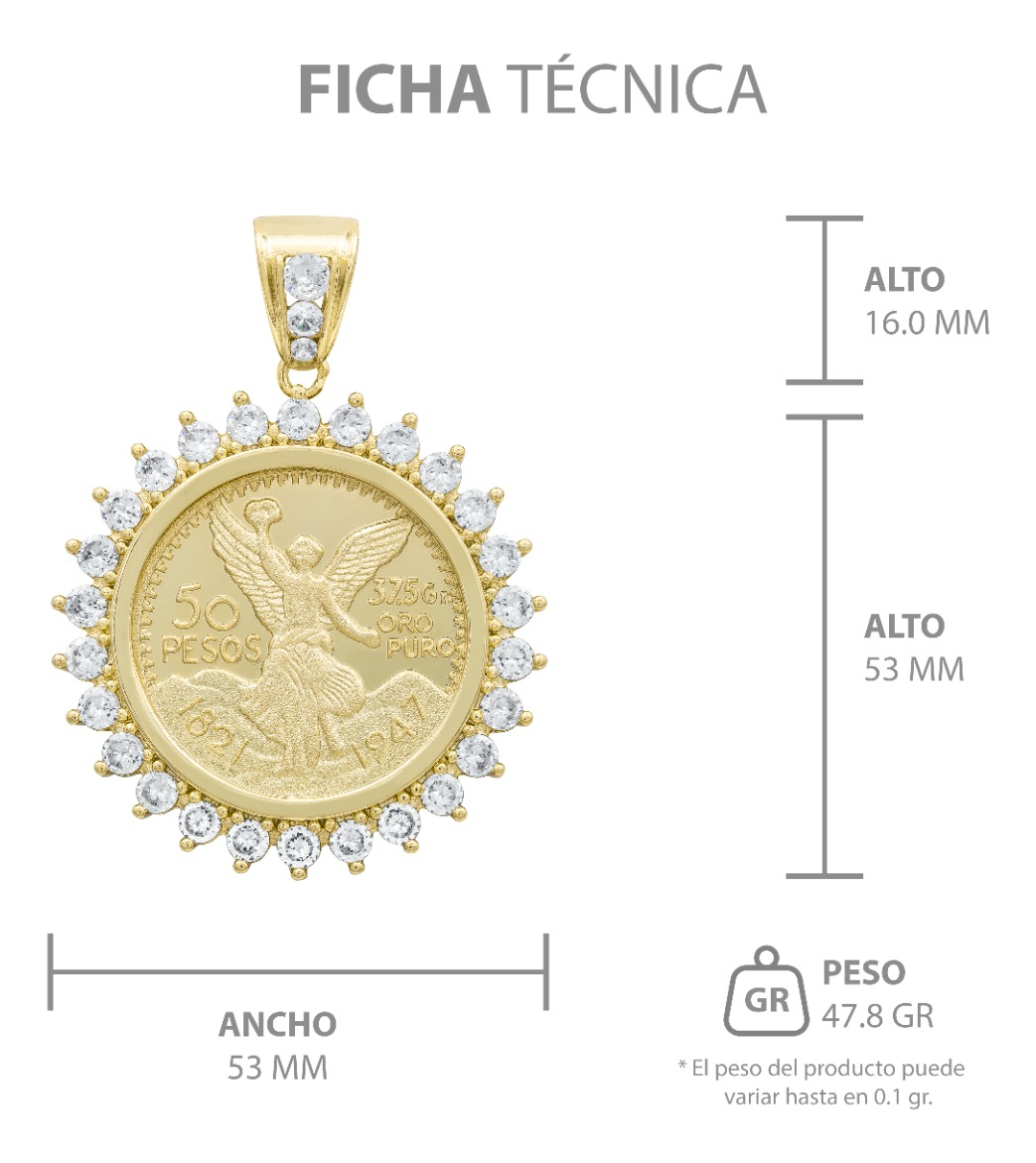 Joyaris Dije Centenario 50 Pesos  Hombre Zirconias 53mm Dorado