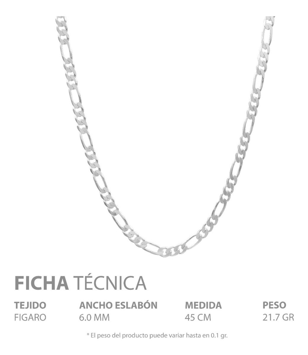 Joyaris Cadena Figaro 3x1 Plata 925 Hombre 45cm 6mm Plateado