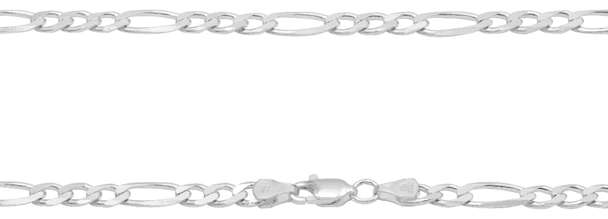 Joyaris Cadena Figaro 3x1 Plata 925 Hombre 45cm 4mm Plateado