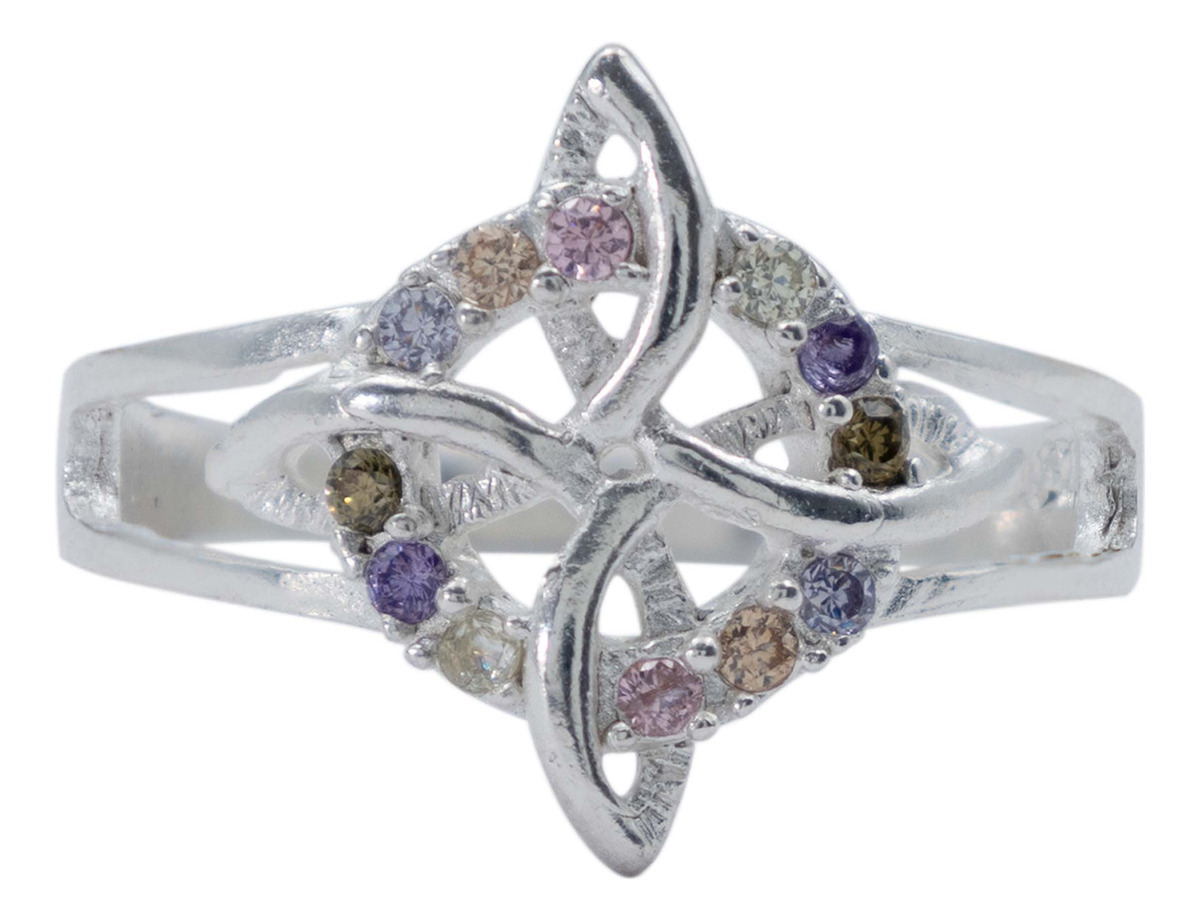 Anillo Nudo De Bruja Celta Zirconias Mujer Regalo Plata S925