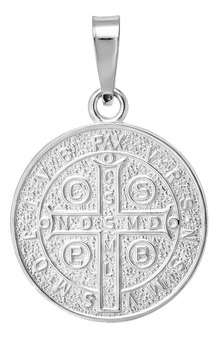 Dije Medalla Doble Vista San Benito Liso Plata 925 2.2 Cm - Plateado