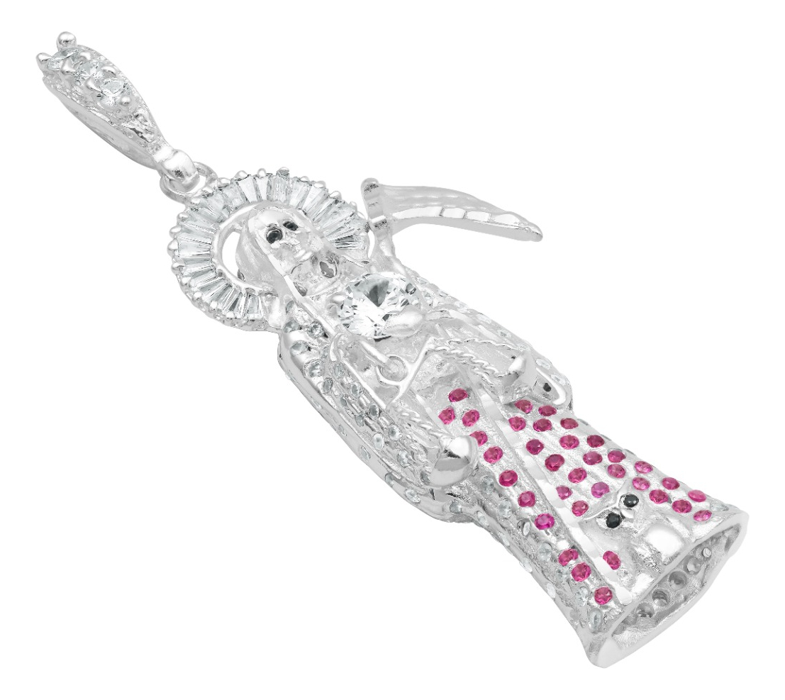 Joyaris Dije Santa Muerte 3d Grande Plata925 Hombre Zirconia Fucsia