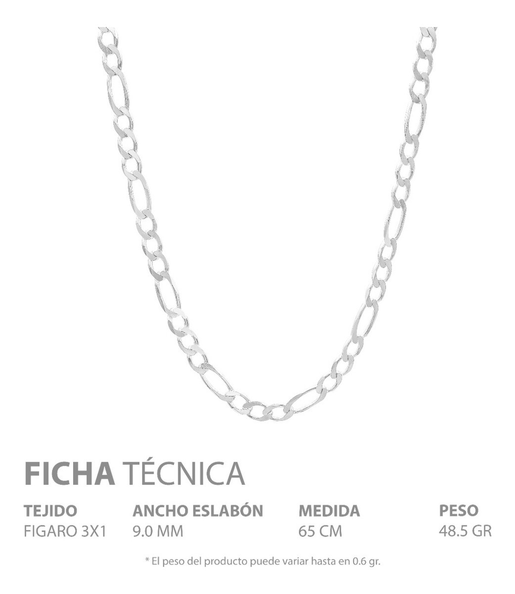 Cadena Figaro 3x1 Gruesa Hombre Regalo Plata 925 9 Mm 65 Cm Plateado