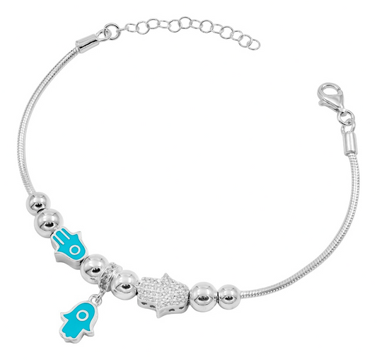 Pulsera Europeo Plata 925 Mano Fátima Pansa De Víbora Plateado 19 Cm