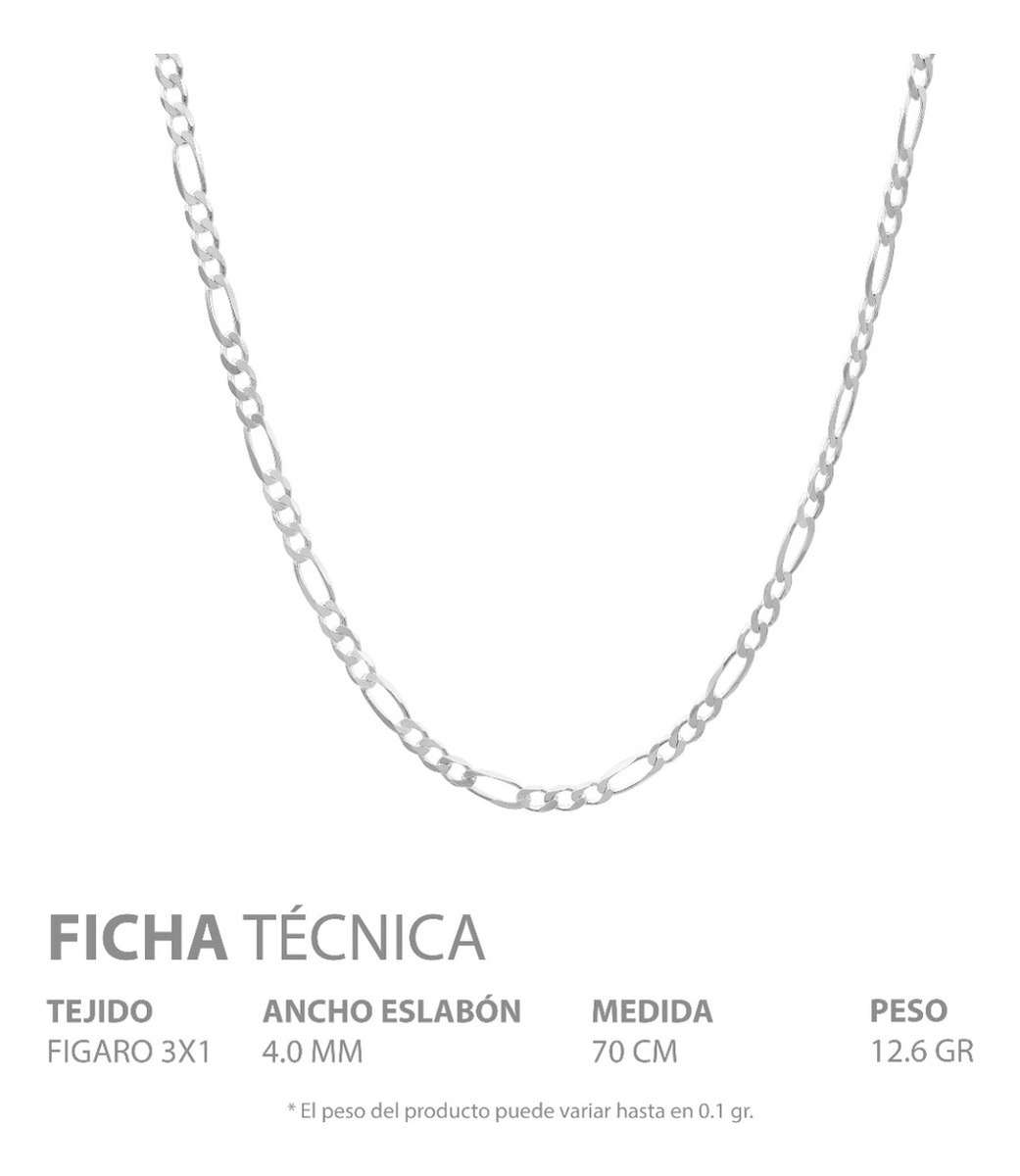 Cadena Figaro 3x1 Hombre Mujer Regalo Plata 925 4 Mm 70 Cm Plateado