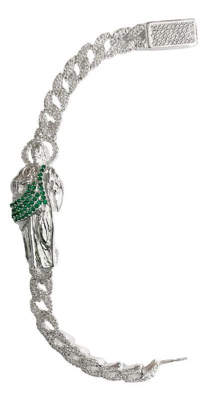Pulsera Cubana San Judas Zirconias Hip Hop Plata Ley 925