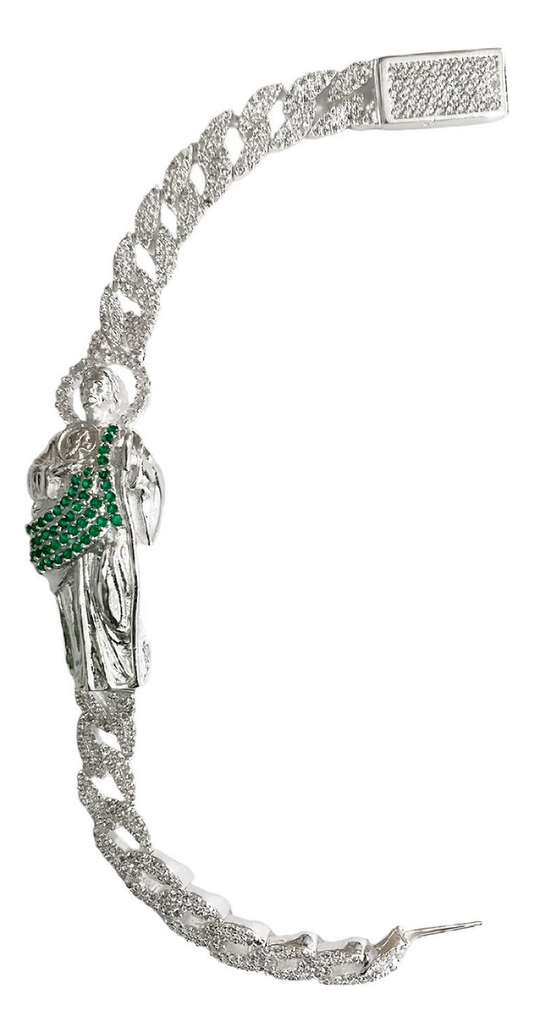 Pulsera Cubana San Judas Zirconias Hip Hop Plata Ley 925