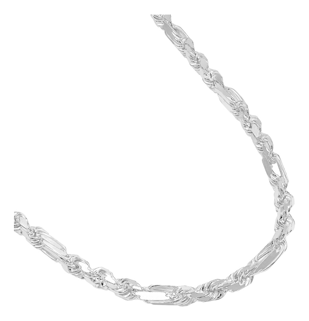 Cadena Torzal Fígaro Sólida Plata Italiana 925 55 Cm X 6 Mm Plateado