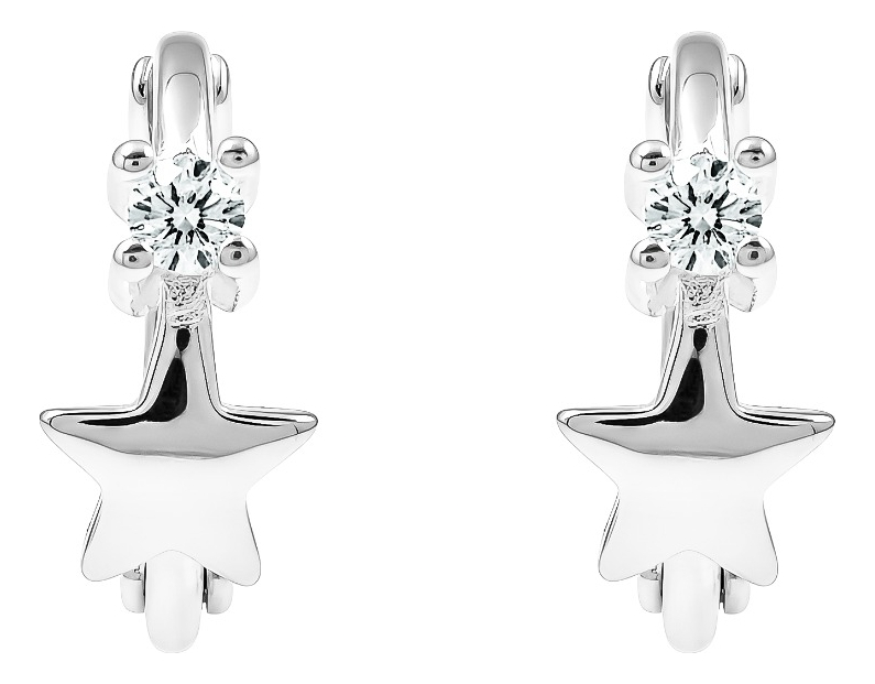 Aretes Huggies De Estrella Y Zirconia En Plata Ley .925