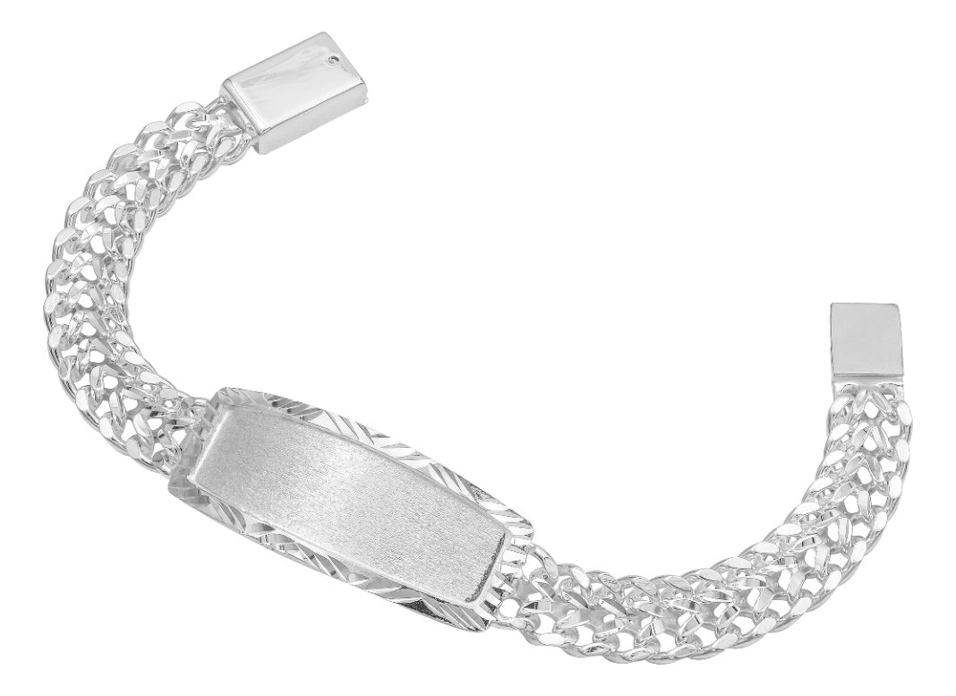Joyaris Esclava Petatillo Placa Diamantada Plata 925 Hombre Plateado 16 Cm