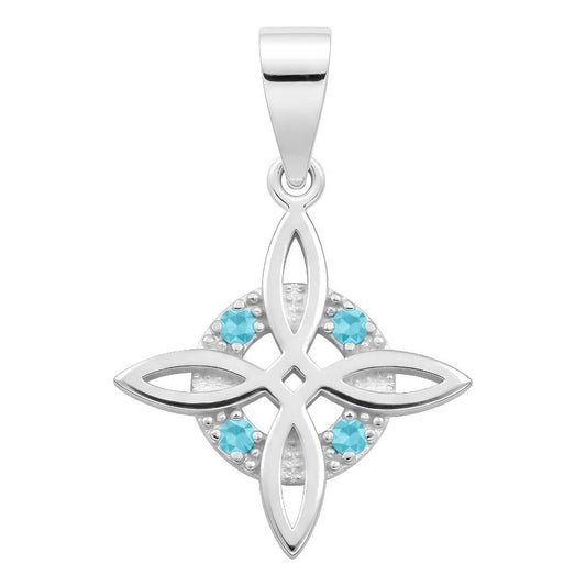 Dije Mini Nudo De Bruja De Plata 925 Con Zirconias 2.5 Cm Celeste