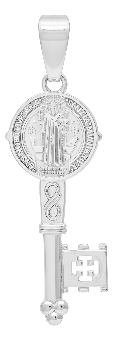 Dije Doble Vista Llave Medalla San Benito Plata 925 4.5 Cm Plateado