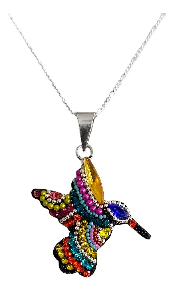 Collar Aretes Colibrí Artesanal Chico Piedras Plata Ley 925