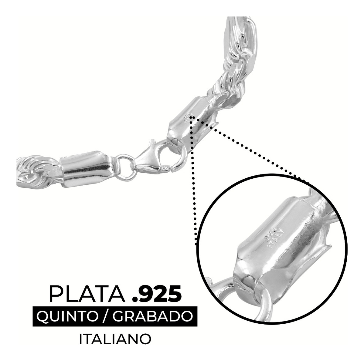 Pulsera Esclava Torzal Fígaro Plata Solida 925 Hombre 6 Mm 21 Cm Plateado