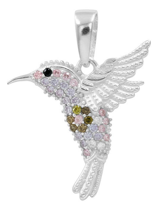 Dije Colibrí Plata 925 Zirconias Joyería Fina Regalo Mujer Violeta/rosa