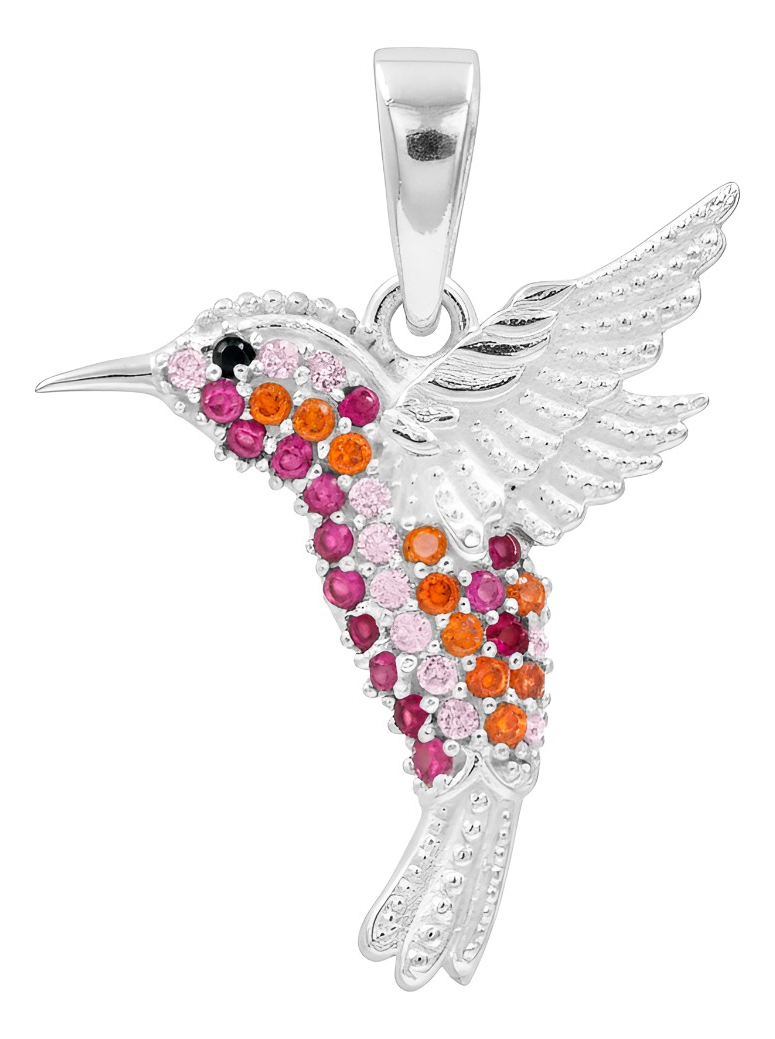 Dije Colibrí Plata 925 Zirconias Joyería Fina Regalo Mujer Fucsia Naranja Blanco