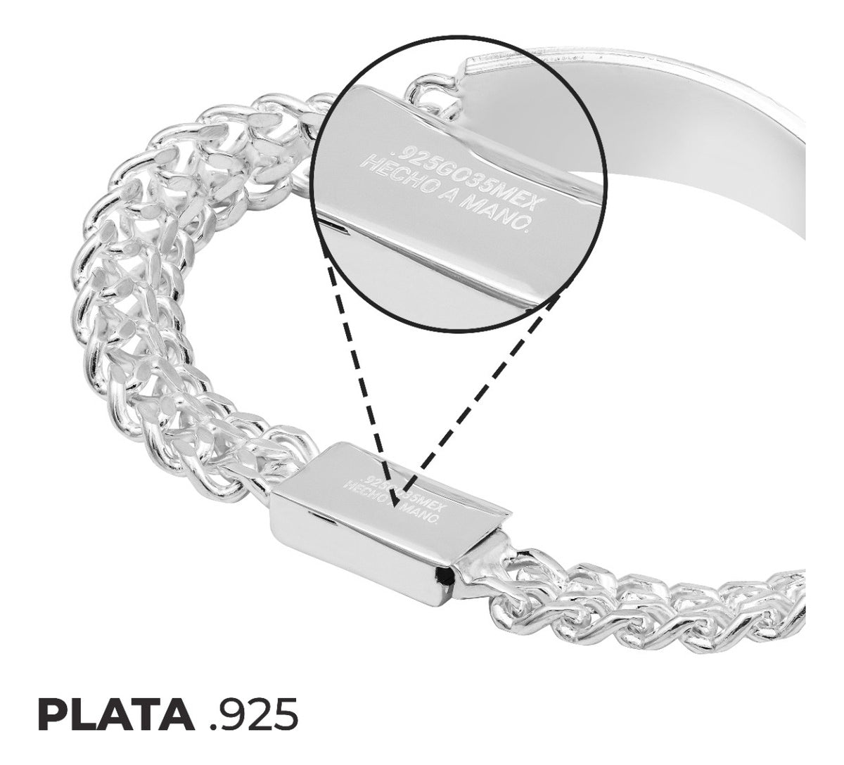 Joyaris Esclava Petatillo Placa Diamantada Plata 925 Hombre Plateado 16 Cm
