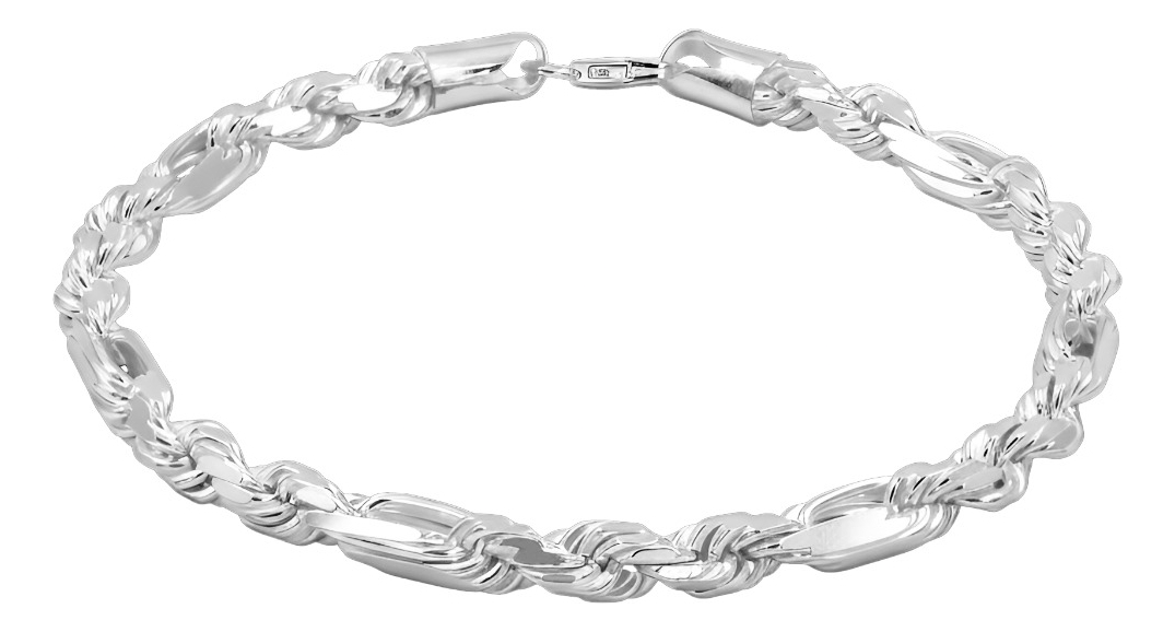 Pulsera Esclava Torzal Fígaro Plata Solida 925 Hombre 6 Mm 22 Cm Plateado