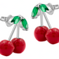Joyaris Conjunto Dije Cadena Aretes Cereza Plata 925 Mujer Plateado