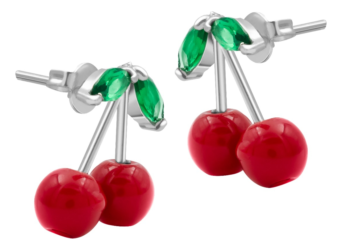 Joyaris Conjunto Dije Cadena Aretes Cereza Plata 925 Mujer Plateado