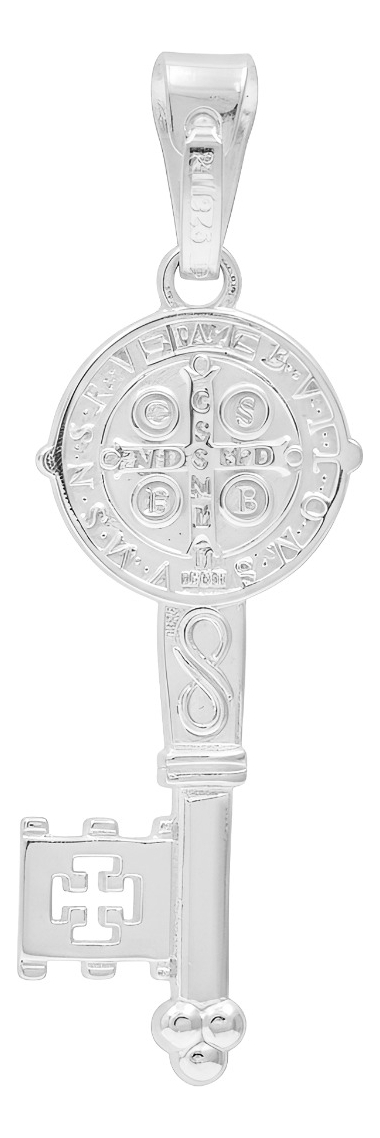 Dije Doble Vista Llave Medalla San Benito Plata 925 4.5 Cm Plateado