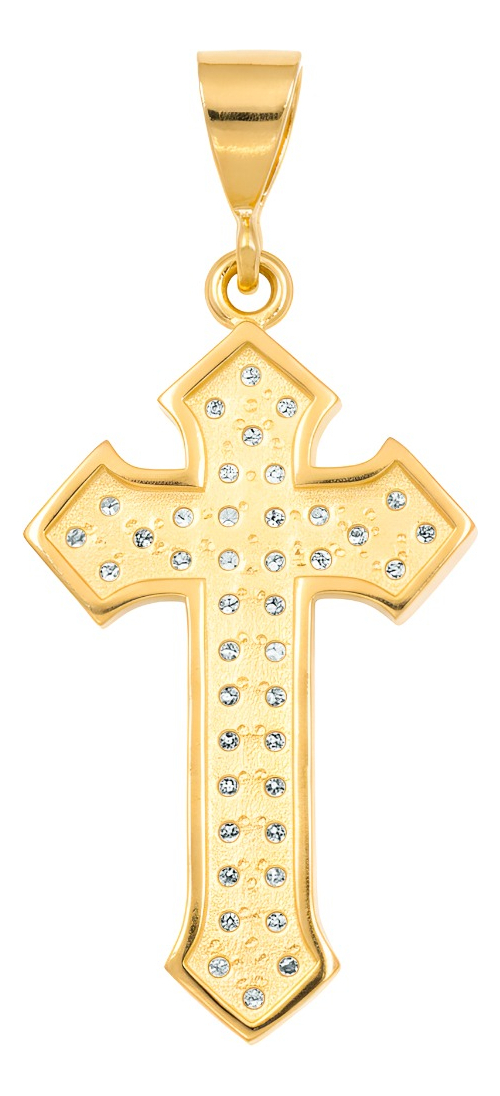 Dije Cruz De Oro Laminado 14k Con Piedra Central  4.4 Cm Amarillo
