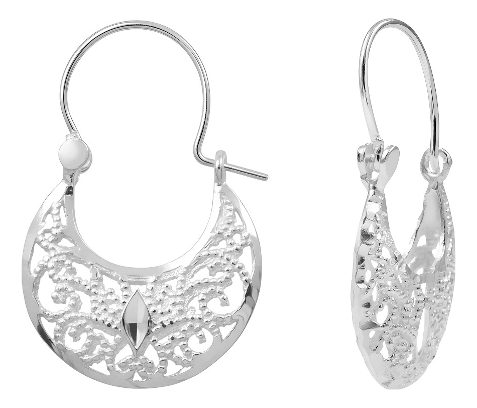 Arracadas Huggies Plata 925 Filigrana Diamantado Canasta
