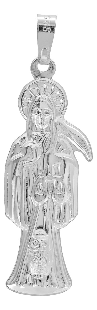 Dije Grande Santa Muerte Troquelada Plata 925 4.8 Cm Plateado