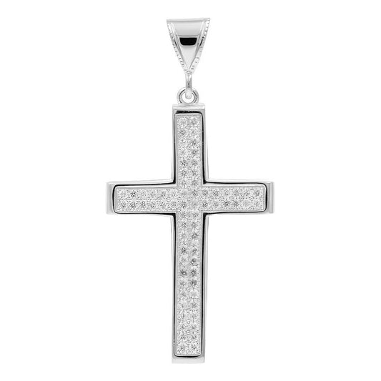 Dije Cruz Grande Plata 925 Zirconias 5 Cm Joyería Religiosa Plateado