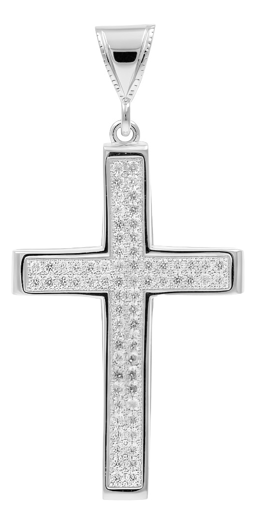 Dije Cruz Grande Plata 925 Zirconias 5 Cm Joyería Religiosa Plateado