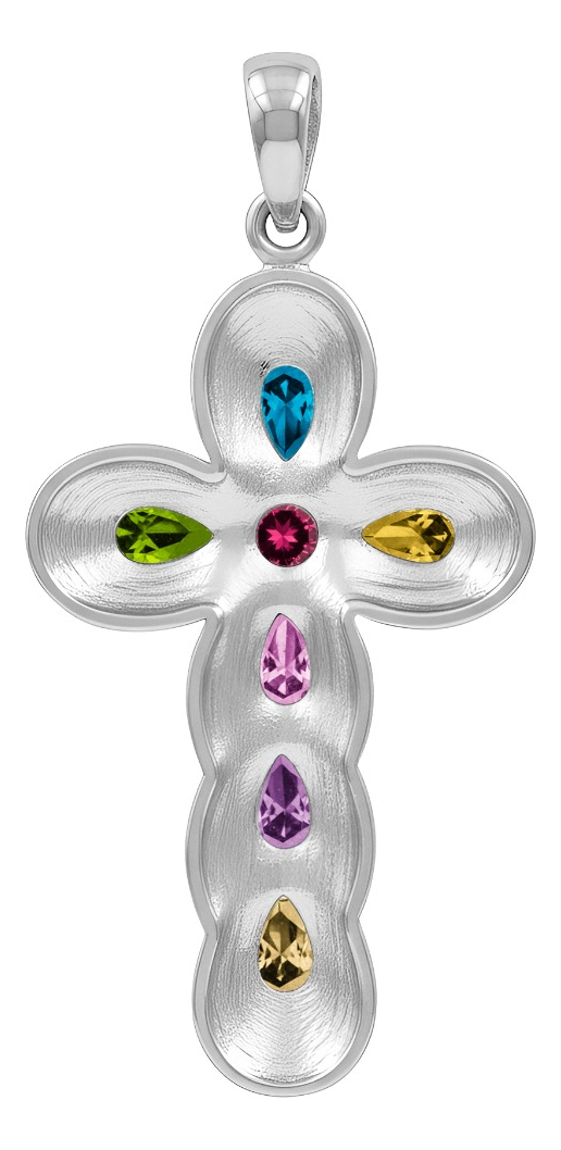 Dije Cruz Grande Rodizada De Plata Ley .925 Zirconias 5.2 Cm Multicolor