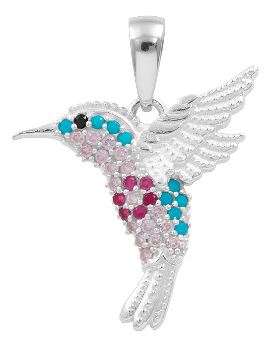 Dije Colibrí Plata 925 Zirconias Joyería Fina Regalo Mujer Rosa/celeste