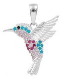 Dije Colibrí Plata 925 Zirconias Joyería Fina Regalo Mujer Rosa/celeste