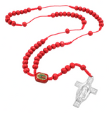 Rosario De Madera Con Cruz De La Virgen De Guadalupe Metal Rojo