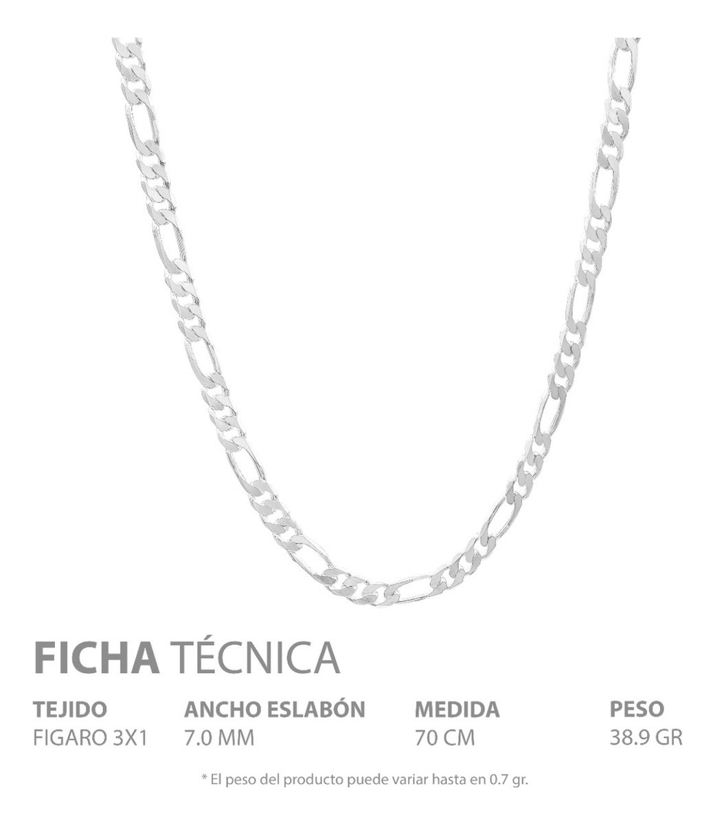 Cadena Figaro 3x1 Gruesa Hombre Regalo Plata 925 7 Mm 70 Cm Plateado
